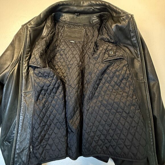American Classics Men's Size XXL Black Leather Quilt Lined Bomber Jacket Pockets - Picture 16 of 16